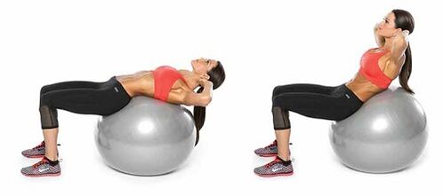 karın ve yanlarda kilo vermek için fitball üzerinde bükme